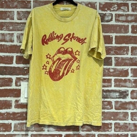 Daydreamer Tops - Daydreamer For Free People Rolling Stones Graphic Print Shirt Yellow Size S